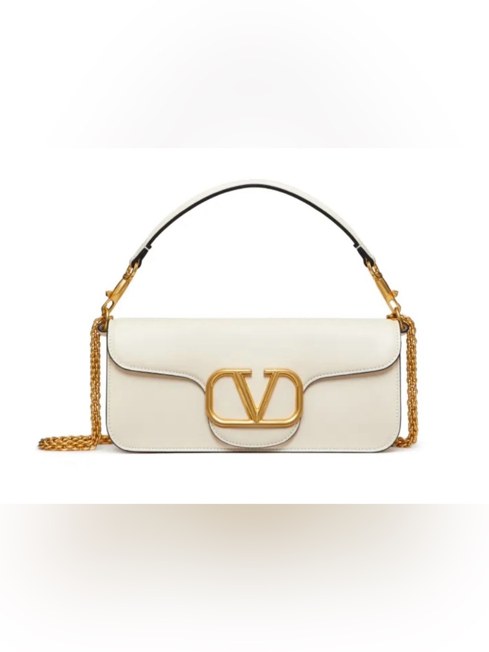 VALENTINO GARAVANI LOCO CALFSKIN SHOULDER BAG. Medium Bag. Ivory